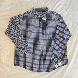 NWT Haggar Blue Plaid Stretch Button Down Shirt 2XL XXL